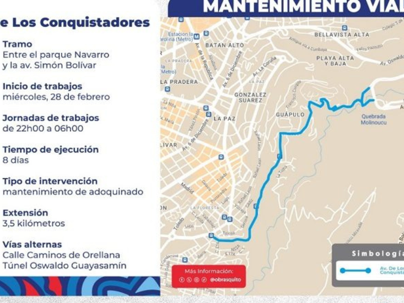 Cierres viales durante la noche en la av. De Los Conquistadores