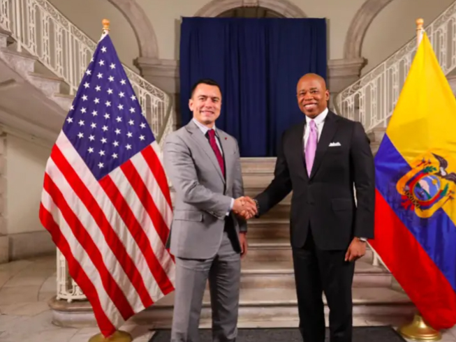 Presidente Noboa y Eric Adams, alcalde de Nueva York conversan sobre migración